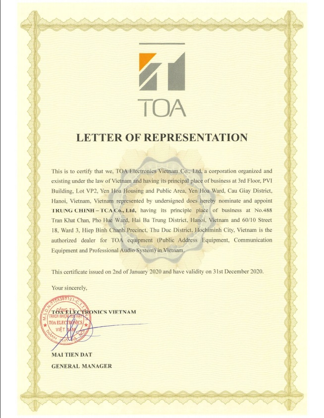 TCA - Đại lý ủy quyền thiết bị âm thanh TOA tại Việt Nam, Since 1994